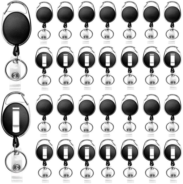 Main image of 30 Packs Heave Duty Badge Reels Retractable with Carabiner Belt Clip and Key Ring, Badge Holders for ID Card Name Keychain(Black, 26.5 Inch Pull Cord)