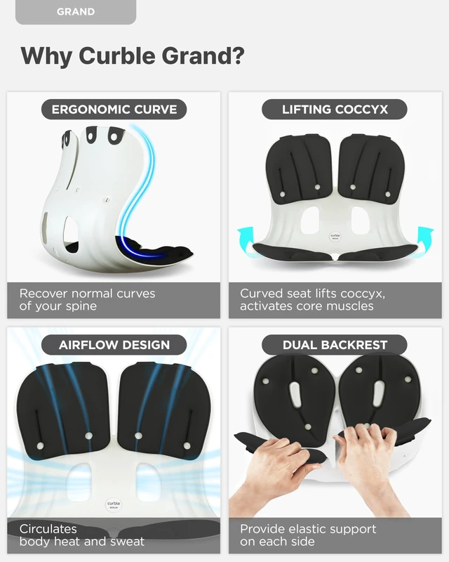 Alt view image 4 of 7 - Grand Cover Set Ergonomic Back Support, Washable & Detachable Cushion Cover Grand (Black)