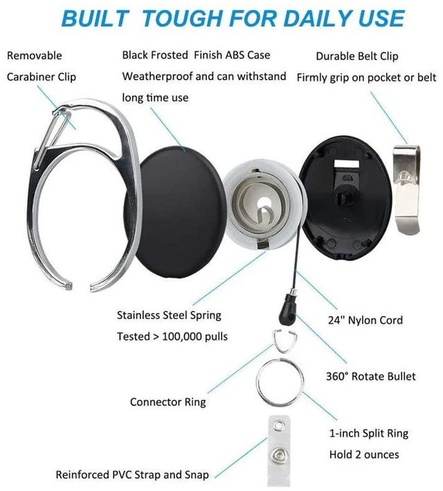 Alt view image 2 of 3 - 30 Packs Heave Duty Badge Reels Retractable with Carabiner Belt Clip and Key Ring, Badge Holders for ID Card Name Keychain(Black, 26.5 Inch Pull Cord)