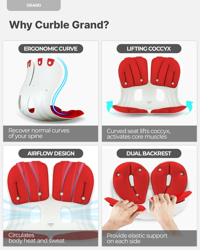 Alt view image 4 of 7 - Grand Cover Set Ergonomic Back Support, Washable & Detachable Cushion Cover Grand (Grey)