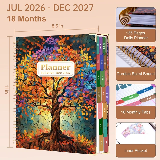 Alt view image 3 of 7 - Planner 2026-2027 Weekly and Monthly 8.5"x11" Hardcover Planner Large Yearly Planner from Jul 2026 - Dec 2027 18 Months Calendar Planners for Women Men Daily Weekly Planning with Tabs, Tree