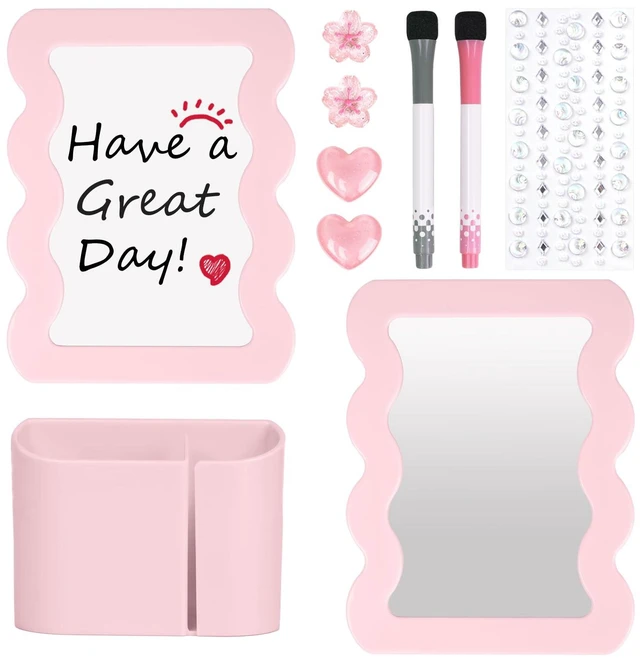 Main image of Locker Accessories Kit for Girls - Includes Magnetic Mirror, Whiteboard, Pen Holder, Magnets and Stickers, Pink Locker Decor & Organizer Set, Back to School Supplies, Basic Set 10 Piece