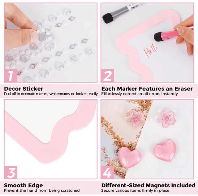 Alt view image 4 of 7 - Locker Accessories Kit for Girls - Includes Magnetic Mirror, Whiteboard, Pen Holder, Magnets and Stickers, Pink Locker Decor & Organizer Set, Back to School Supplies, Basic Set 10 Piece