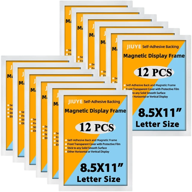 Main image of 12 Pcs Self-Adhesive Magnetic Paper Sign Holder 8.5x11,Magnetic Closure Glossy Display Frame for Dry Erase and Reusable,Wall mount for Home Office Store Document,Front Open Waterproof Dust-Proof