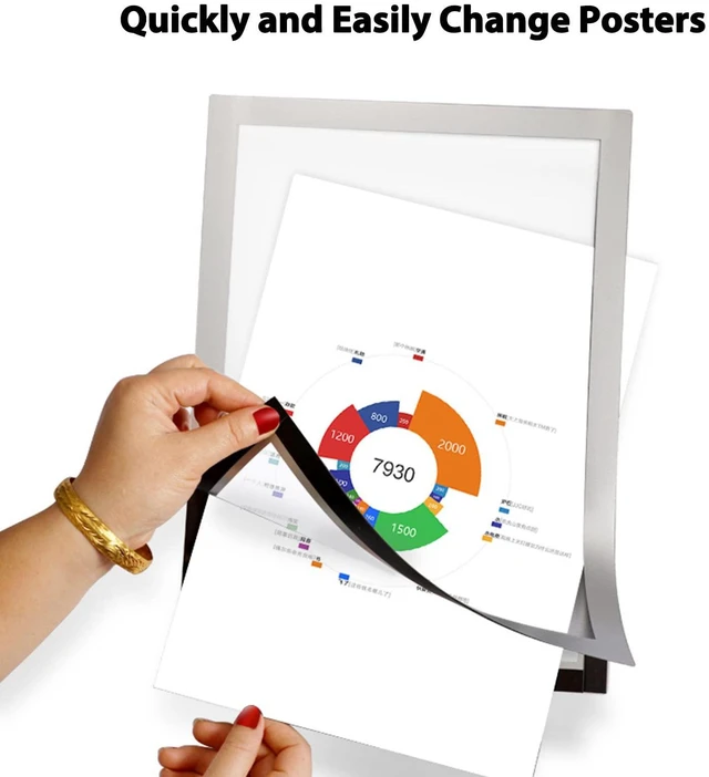 Alt view image 5 of 6 - 12 Pcs Self-Adhesive Magnetic Paper Sign Holder 8.5x11,Magnetic Closure Glossy Display Frame for Dry Erase and Reusable,Wall mount for Home Office Store Document,Front Open Waterproof Dust-Proof