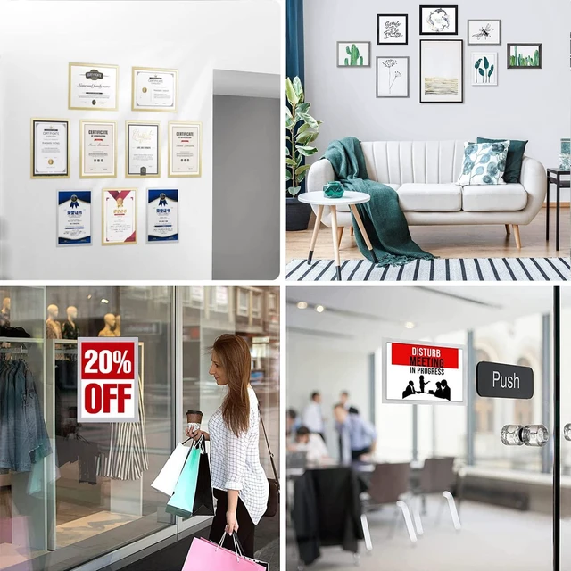 Alt view image 6 of 6 - 12 Pcs Self-Adhesive Magnetic Paper Sign Holder 8.5x11,Magnetic Closure Glossy Display Frame for Dry Erase and Reusable,Wall mount for Home Office Store Document,Front Open Waterproof Dust-Proof