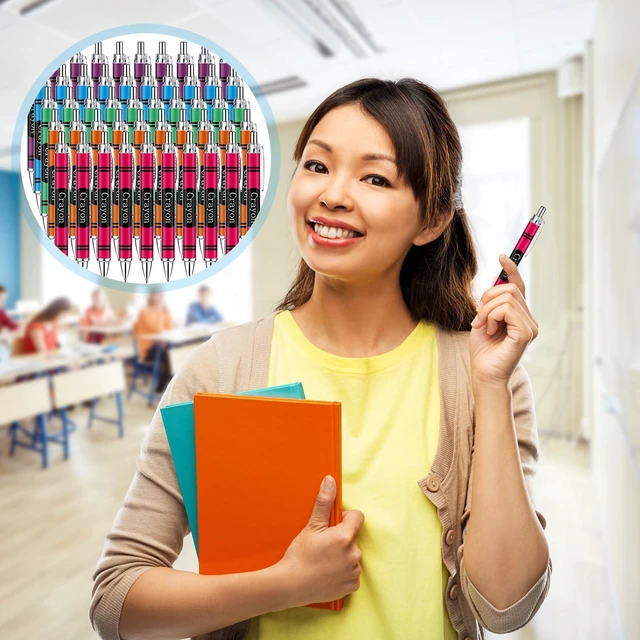 Alt view image 4 of 6 - 50 Pcs Teacher Pens Back to School Gifts Bulk Crayon Party Favors First Day of School Gift for Teacher Student Welcome Back to Classroom Preschool Kindergarten Staff Must Have Stationery
