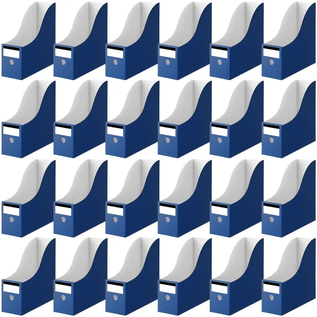 Main image of 24 Pcs Magazine Files Cardboard Holders,Classic,Navy Blue File Organizer Foldable Paper Storage for Desk, Vertical Holder with Label, Kraft Office Classroom Bins, Document Organizing