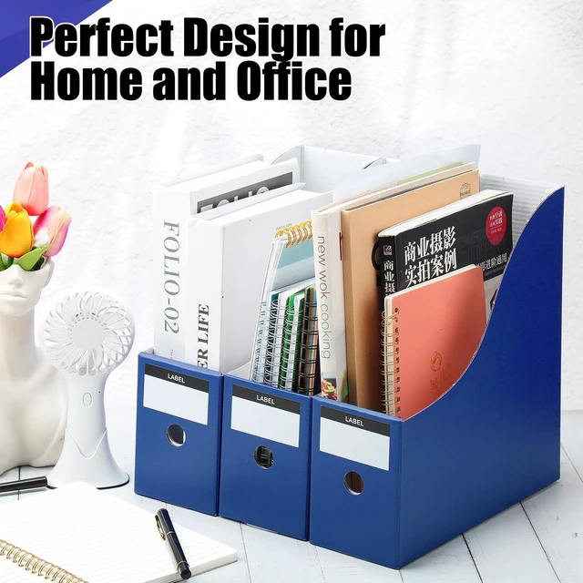 Alt view image 3 of 7 - 24 Pcs Magazine Files Cardboard Holders,Classic,Navy Blue File Organizer Foldable Paper Storage for Desk, Vertical Holder with Label, Kraft Office Classroom Bins, Document Organizing
