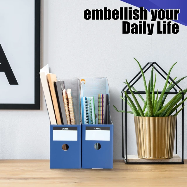 Alt view image 5 of 7 - 24 Pcs Magazine Files Cardboard Holders,Classic,Navy Blue File Organizer Foldable Paper Storage for Desk, Vertical Holder with Label, Kraft Office Classroom Bins, Document Organizing