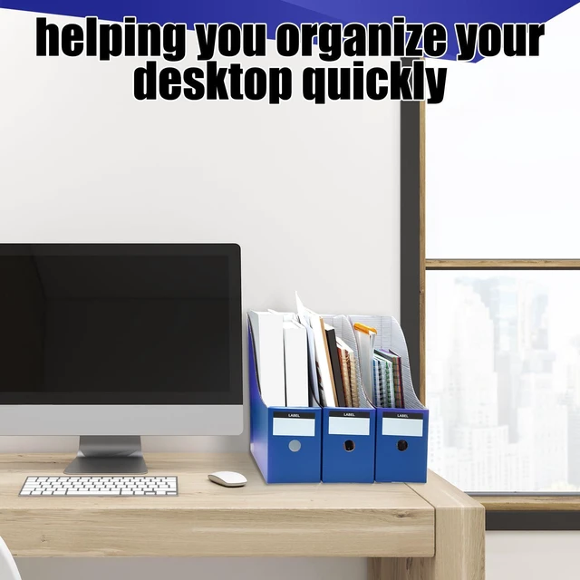 Alt view image 4 of 7 - 24 Pcs Magazine Files Cardboard Holders,Classic,Navy Blue File Organizer Foldable Paper Storage for Desk, Vertical Holder with Label, Kraft Office Classroom Bins, Document Organizing