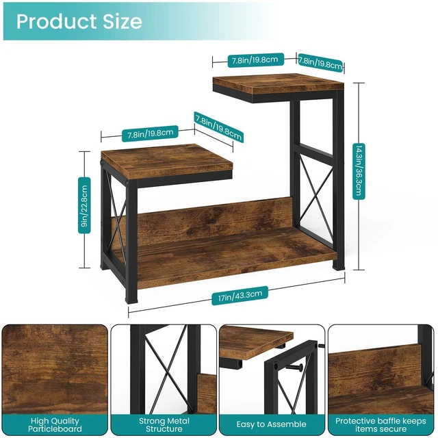 Alt view image 3 of 7 - Desktop Shelf Organizer, 3 Tier Office Shelves, Wood Desk Organizers Storage Rack and Freestanding Display Shelf for Office, Dormitory, Home, Rustic Brown