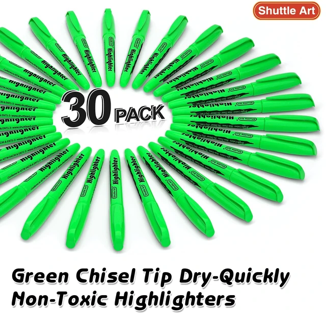 Alt view image 2 of 7 - Highlighters, 30 Pack Green Highlighter Pens Bright Colors, Chisel Tip Dry-Quickly Non-Toxic Highlighter Markers for Adults Teachers Students Highlighting in Home School Office