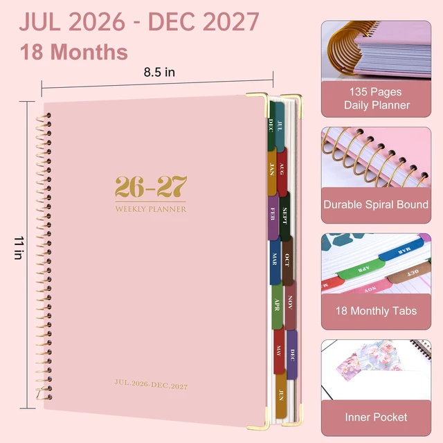 Alt view image 3 of 7 - Planner 2026-2027 Weekly and Monthly 8.5"x11" Hardcover Planner Large Yearly Planner from Jul 2026 - Dec 2027 18 Months Calendar Planners for Women Men Daily Weekly Planning with Tabs,Pink