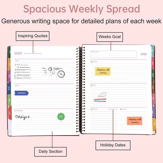 Alt view image 5 of 7 - Planner 2026-2027 Weekly and Monthly 8.5"x11" Hardcover Planner Large Yearly Planner from Jul 2026 - Dec 2027 18 Months Calendar Planners for Women Men Daily Weekly Planning with Tabs,Pink