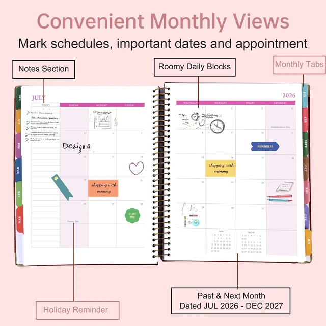 Alt view image 4 of 7 - Planner 2026-2027 Weekly and Monthly 8.5"x11" Hardcover Planner Large Yearly Planner from Jul 2026 - Dec 2027 18 Months Calendar Planners for Women Men Daily Weekly Planning with Tabs,Pink