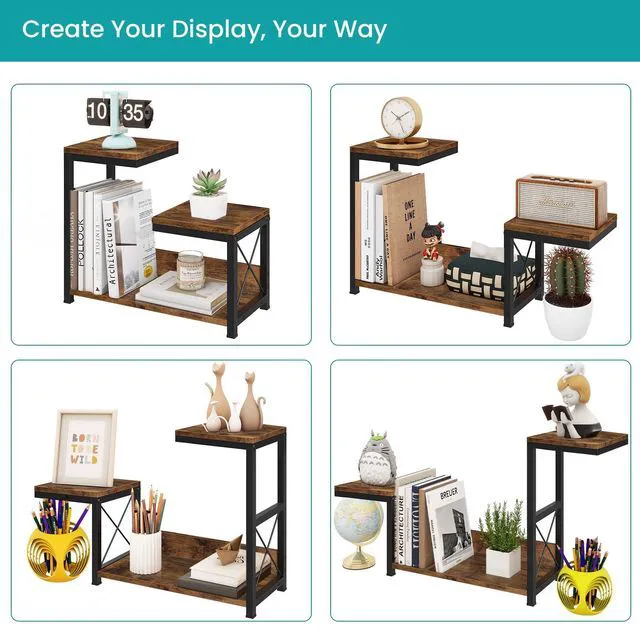 Alt view image 6 of 7 - Desktop Shelf Organizer, 3 Tier Office Shelves, Wood Desk Organizers Storage Rack and Freestanding Display Shelf for Office, Dormitory, Home, Rustic Brown
