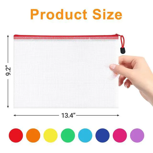 Alt view image 2 of 7 - 64 Pack A4 Letter Size Mesh Zipper Pouch Bags, 8 Colors Waterproof, Document Zipper Pouches for Storage, Teacher School, Office, Toys, Puzzle, Home, Travel