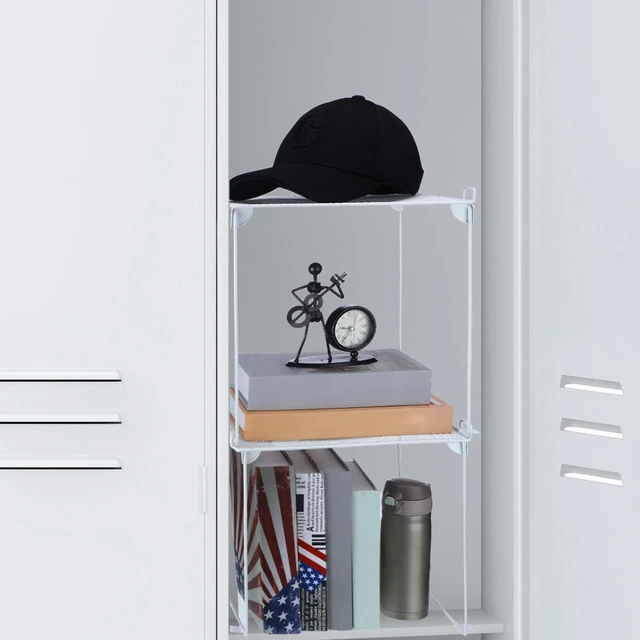 Alt view image 2 of 6 - Metal Locker Shelf Organizer Stackable School, Double Layer, White