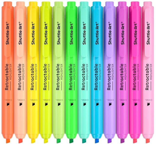 Main image of Retractable Highlighters Assorted Colors, 12 Colors(6 Pastel & 6 Neon) Chisel Tip Fluorescent Markers, Quick-Dry Aesthetic Highlighter Pens for Adults, Perfect for School Office Home