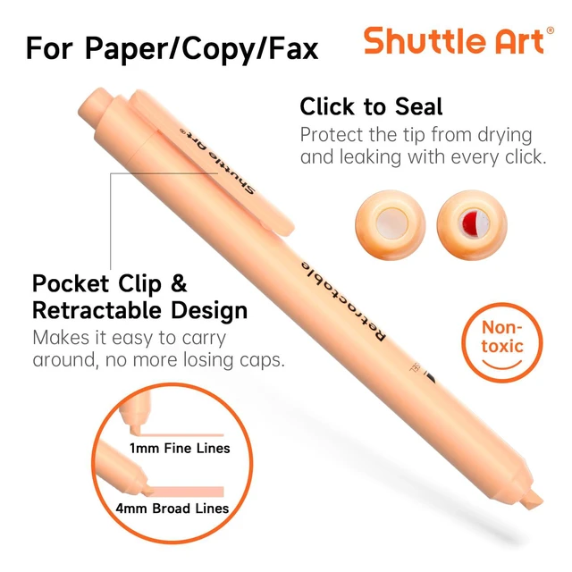 Alt view image 3 of 7 - Retractable Highlighters Assorted Colors, 12 Colors(6 Pastel & 6 Neon) Chisel Tip Fluorescent Markers, Quick-Dry Aesthetic Highlighter Pens for Adults, Perfect for School Office Home