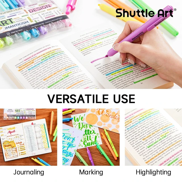 Alt view image 5 of 7 - Retractable Highlighters Assorted Colors, 12 Colors(6 Pastel & 6 Neon) Chisel Tip Fluorescent Markers, Quick-Dry Aesthetic Highlighter Pens for Adults, Perfect for School Office Home
