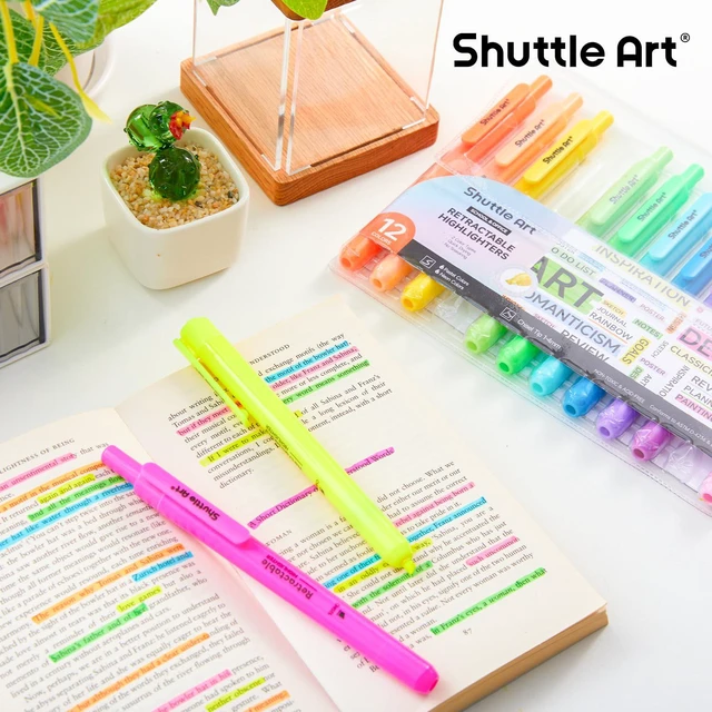 Alt view image 7 of 7 - Retractable Highlighters Assorted Colors, 12 Colors(6 Pastel & 6 Neon) Chisel Tip Fluorescent Markers, Quick-Dry Aesthetic Highlighter Pens for Adults, Perfect for School Office Home