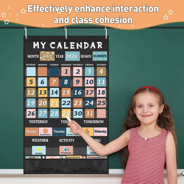 Alt view image 7 of 7 - Boho Classroom Calendar Pocket Chart Set, 171 Pcs Large Calendar Bulletin Board with Weather, Seasons, Holidays & Date Cards, Black Pocket Chart for Preschool Kindergarten Teacher Supplies