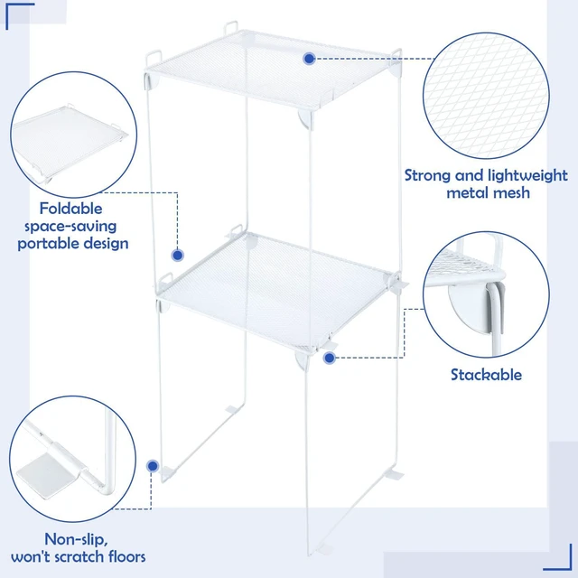 Alt view image 4 of 6 - Metal Locker Shelf Organizer Stackable School, Double Layer, White