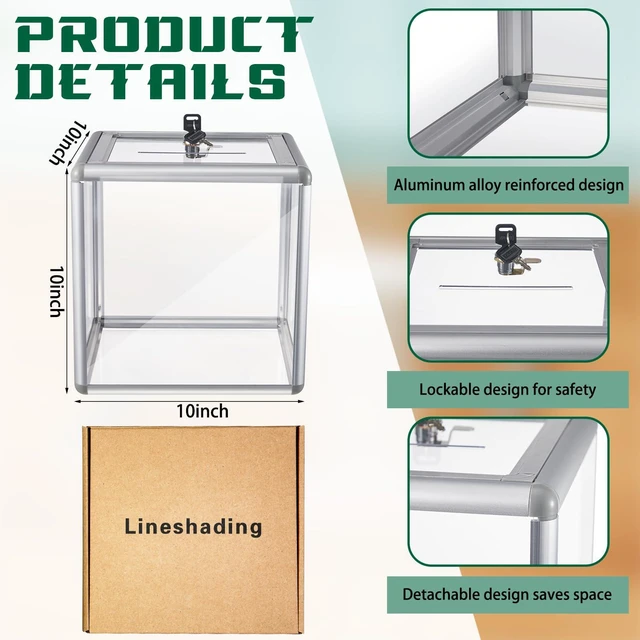 Alt view image 2 of 6 - 2 Pcs Acrylic Ballot Donation Box with Lock, 10x10x10 in Clear Raffle Container in Fundraising Events, Secure Slot with Key Lock, Suggestion Tip Jar, Transparent Acrylic Storage