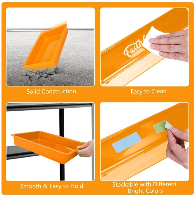 Alt view image 3 of 7 - 6 Pack Paper Trays for Classroom, Orange Plastic Book Bins with Colorful Labels, Stackable Letter Size Storage Tray, Desk Organizer Tray for Home, School and Office