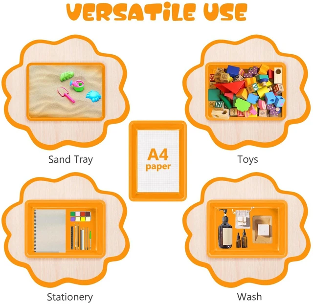 Alt view image 5 of 7 - 6 Pack Paper Trays for Classroom, Orange Plastic Book Bins with Colorful Labels, Stackable Letter Size Storage Tray, Desk Organizer Tray for Home, School and Office