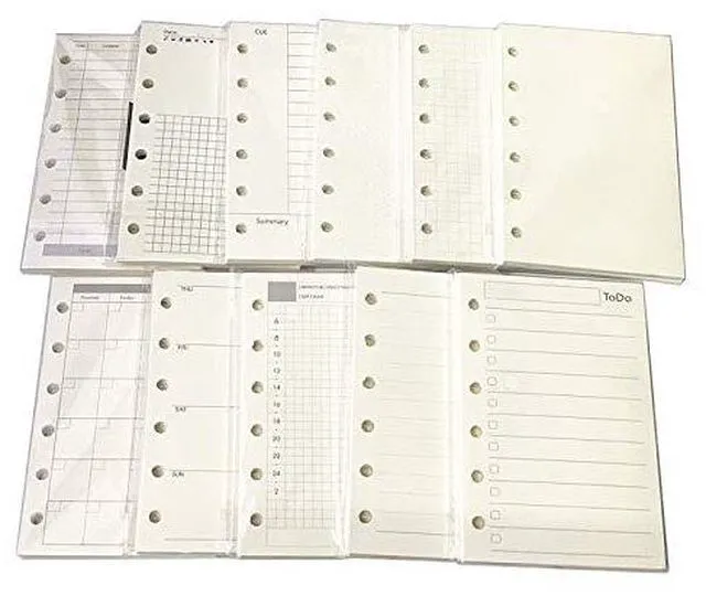 Main image of A7 Planner Inserts for 11 Packs, A7 Agenda Refill, 100 gsm Thicker Paper/4.84 x 3.23'', 45 Sheets(90 Pages) per Pack, 11 Designs Included, for 6 Holes Pocket Binder