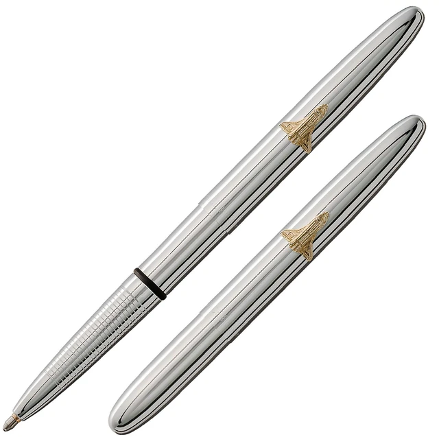 Main image of Space Pen Chrome Shuttle Emblem Pressurized Ballpoint Bullet Pen Gift Box, Compact Size, Writes Upside Down and in Extreme Temperatures, Smooth Black Ink, Medium Point, Made in the USA