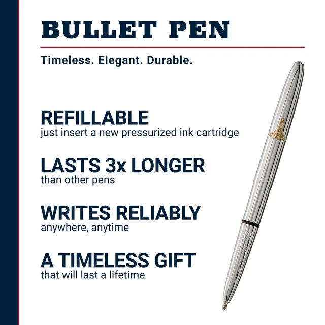 Alt view image 2 of 7 - Space Pen Chrome Shuttle Emblem Pressurized Ballpoint Bullet Pen Gift Box, Compact Size, Writes Upside Down and in Extreme Temperatures, Smooth Black Ink, Medium Point, Made in the USA