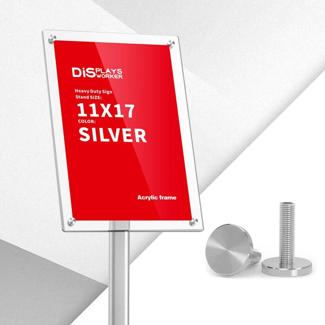 Alt view image 3 of 7 - Adjustable Heavy Duty Pedestal Acrylic Sign holder floor Stand,sign stand poster stand,Standing Floor for 11 x 17 inch,Silver (silver, acrylic frame 11-x-17-inch)