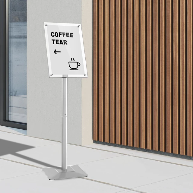 Alt view image 2 of 7 - Adjustable Heavy Duty Pedestal Acrylic Sign holder floor Stand,sign stand poster stand,Standing Floor for 11 x 17 inch,Silver (silver, acrylic frame 11-x-17-inch)