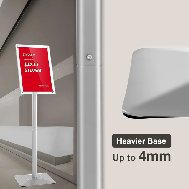 Alt view image 6 of 7 - Adjustable Heavy Duty Pedestal Acrylic Sign holder floor Stand,sign stand poster stand,Standing Floor for 11 x 17 inch,Silver (silver, acrylic frame 11-x-17-inch)