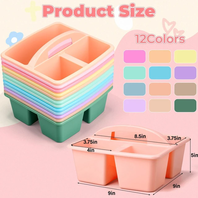 Alt view image 3 of 7 - 12 Pack Classroom Caddy Organizer with Handle Bulk, Mixed Color 1 Plastic Art Craft Cleaning Caddy, Small Multipurpose Supply Organization Storage, Basket for Table Desk Office Pencil Teacher