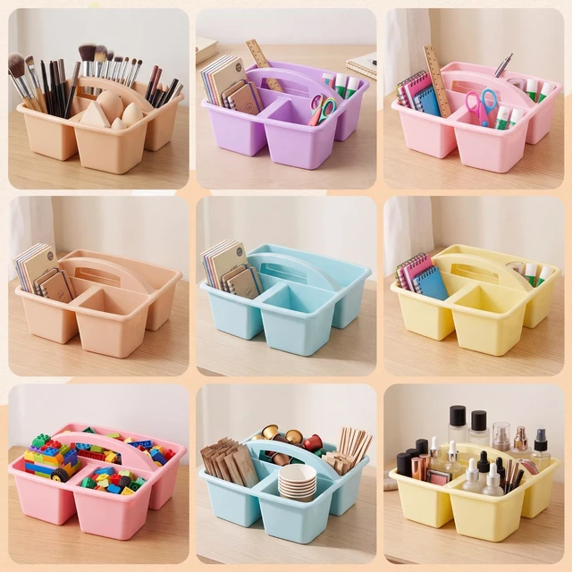 Alt view image 7 of 7 - 12 Pack Classroom Caddy Organizer with Handle Bulk, Mixed Color 1 Plastic Art Craft Cleaning Caddy, Small Multipurpose Supply Organization Storage, Basket for Table Desk Office Pencil Teacher
