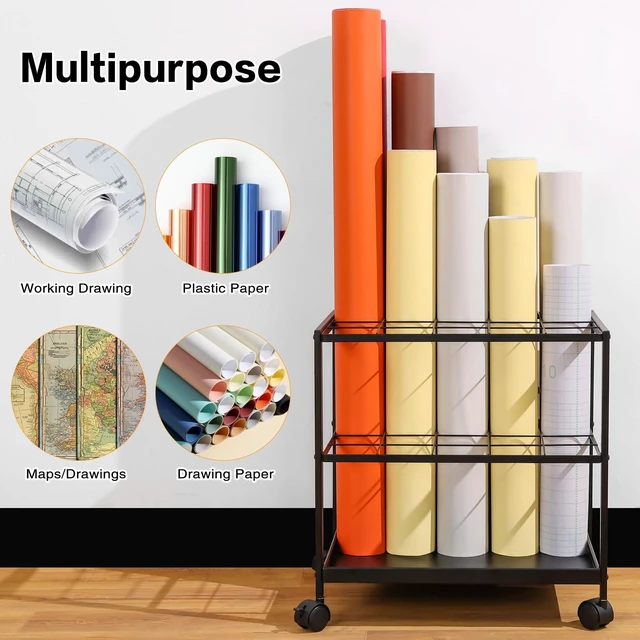 Alt view image 2 of 6 - Blueprint Storage Rack Cart - 20 Slots Metal Blueprint Holder with Double-Layer Grids Ensures Secure, Non-Slip Storage, Organizing Posters, Architectural Plans, and Artwork Stably. (20 Slots)
