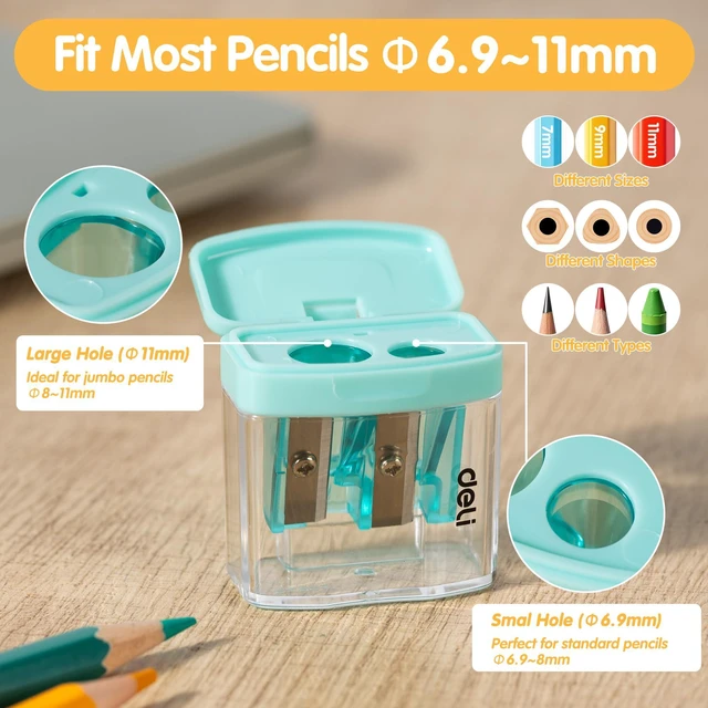 Alt view image 3 of 7 - Pencil Sharpener, 100 Pack Pencil Sharpeners Manual Dual Holes Compact Colored Handheld Pencil Sharpener with Lid for Kids, School, Office