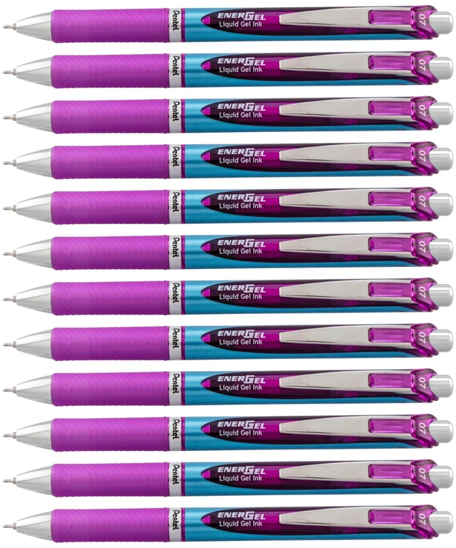 Main image of EnerGel Deluxe RTX Retractable Liquid Gel Pen, Medium Line, Needle Tip, Violet Ink, Box of 12 (BLN77-V)