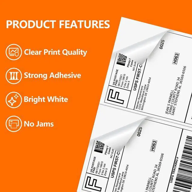 Alt view image 6 of 7 - 1000 Half Sheet Self Adhesive Shipping Labels, 8.5" x 5.5" Address Labels for Laser & Inkjet Printers(1000 labels-500 Sheet)
