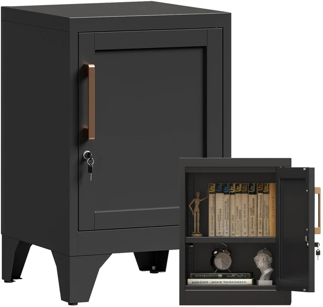 Main image of 23.6"H Black Metal Locker Nightstand with 1 Lockable Door and 1 Adjustable Shelf, Small Storage Cabinet with Detachable Legs and Vintage Handle for Home Office,Living Room or Bedroom,Easy Assembly