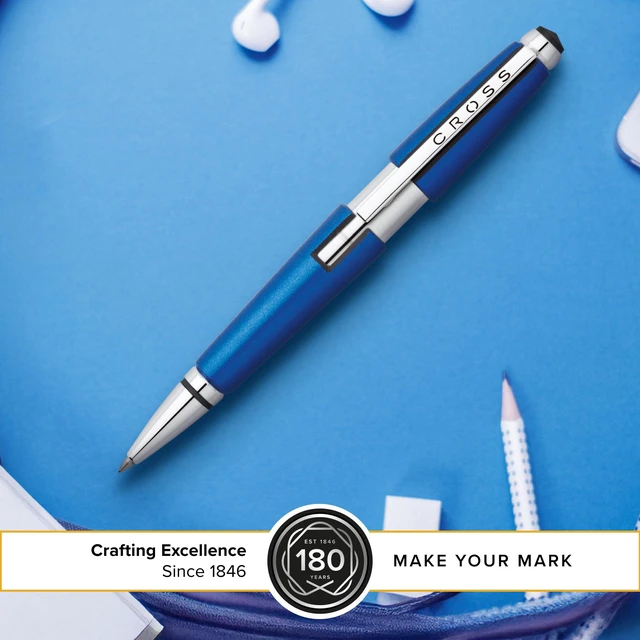 Alt view image 3 of 7 - Edge Nitro Blue Gel Rollerball Pen, Medium Point, Black Ink Elegant Accessory for Smooth Writing, Capless Slide-Open and Snap-Shut Design, Ergonomic Shape, Comfortable Grip, Gift-Ready