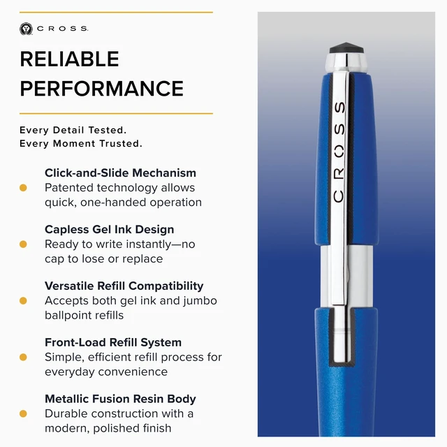 Alt view image 5 of 7 - Edge Nitro Blue Gel Rollerball Pen, Medium Point, Black Ink Elegant Accessory for Smooth Writing, Capless Slide-Open and Snap-Shut Design, Ergonomic Shape, Comfortable Grip, Gift-Ready