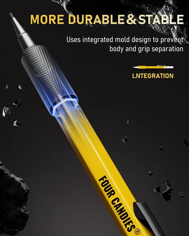 Alt view image 4 of 7 - 3PCS 1.3mm Metal Mechanical Pencil Set with Case (Yellow) 72 Refills (Red,Black,Yellow), 3 Erasers, 16 Eraser Refills, Weatherproof Body for Construction Outdoor Woodworking Marking