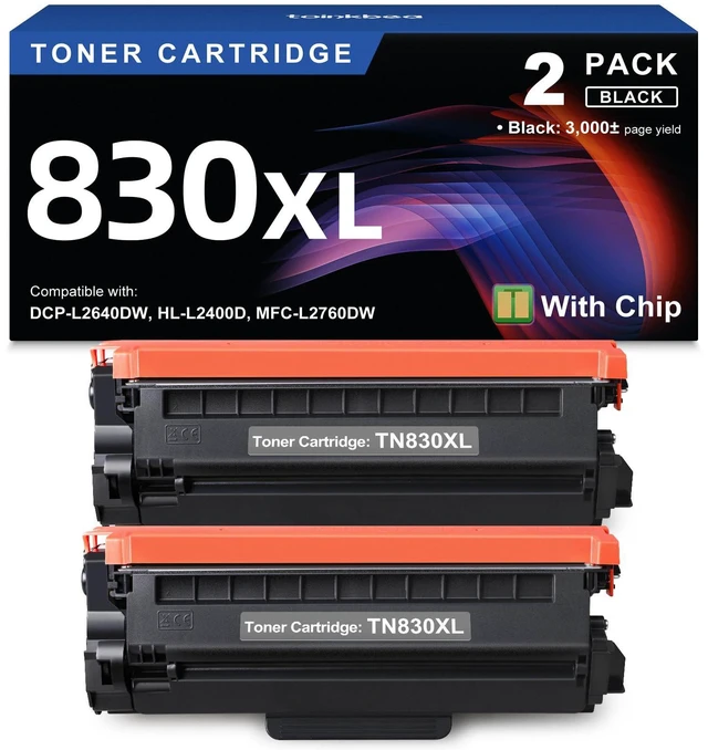Main image of TN830XL Toner Cartridge Compatible for Brother Printer HL-L2460DW 2PK Black Replacement for Brother TN830 TN830XL TN-830XL DCP-L2640DW HL-L2405W MFC-L2820DW MFC-L2900DW Printer With Chip | 6000 Pages