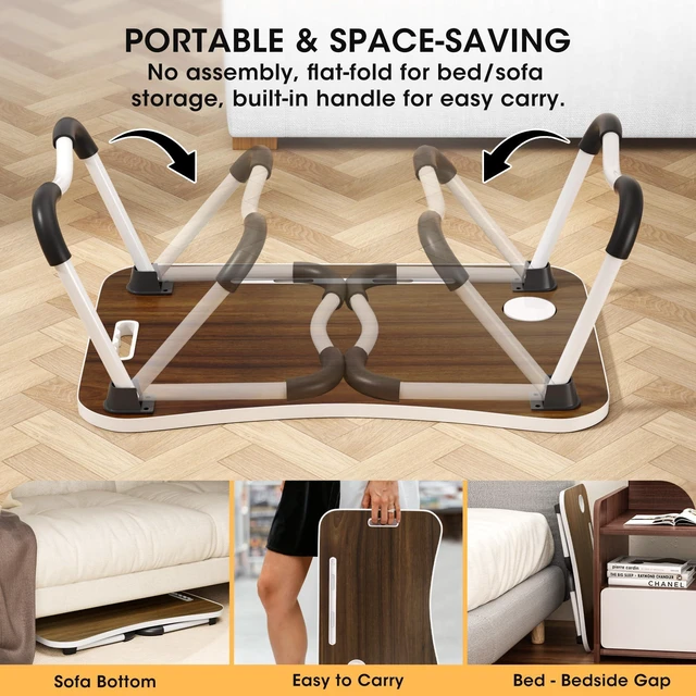 Alt view image 6 of 7 - Folding Lap Desk, 23.6 Inch Wood Laptop Bed Desk with Cup Holder, Portable Bed Table for Working Writing Reading, Eating for Bed, Floor, Sofa, Couch - Brown